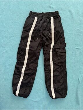 Danielle Guzio Black Cargo Track Pants with White Side Stripes M